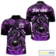 Load image into Gallery viewer, Black and Purple Flame Dragon bowling shirts for Men Custom Bowling Team Jersey, gift for Bowler NQS10247