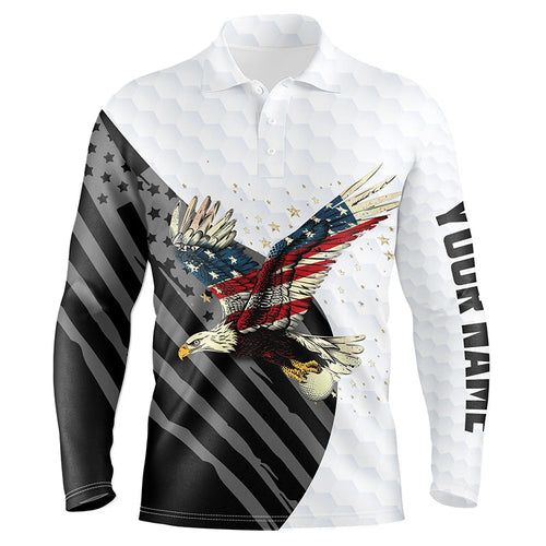 Black and White American Flag Eagle Men golf polo shirts custom Patriotic golf shirts for men NQS8244
