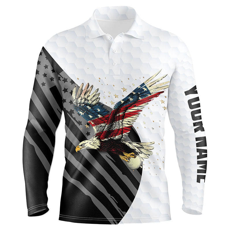 Black and White American Flag Eagle Men golf polo shirts custom Patriotic golf shirts for men NQS8244