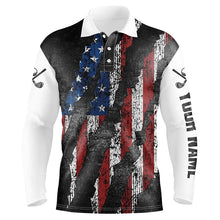 Load image into Gallery viewer, Black and White Grunge American Flag Men golf polo shirts custom Patriotic golf apparel for men NQS8245