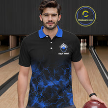 Load image into Gallery viewer, Personalized Men&#39;s bowling shirts Blue lightning Bowling Ball Pins bowling jerseys for Bowler NQS10633