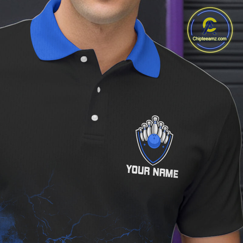 Personalized Men's bowling shirts Blue lightning Bowling Ball Pins bowling jerseys for Bowler NQS10633