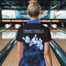 Load image into Gallery viewer, Personalized Women&#39;s bowling shirts Blue lightning Bowling Ball Pins bowling jerseys for Bowler NQS10633