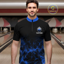 Load image into Gallery viewer, Personalized Men&#39;s bowling shirts Blue lightning Bowling Ball Pins bowling jerseys for Bowler NQS10633