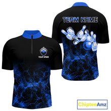 Load image into Gallery viewer, Personalized Men&#39;s bowling shirts Blue lightning Bowling Ball Pins bowling jerseys for Bowler NQS10633