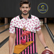 Load image into Gallery viewer, Pink ribbon pattern funny flamingo Bowling shirts for Men Custom breast cancer Team bowling outfit NQS11245