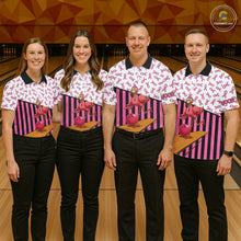 Load image into Gallery viewer, Pink ribbon pattern funny flamingo Bowling shirts for Women Custom breast cancer Team bowling outfit NQS11245