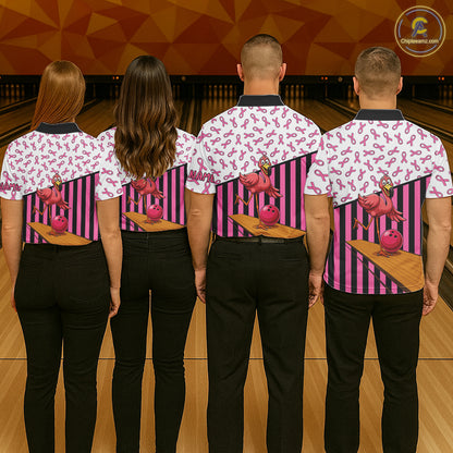 Pink ribbon pattern funny flamingo Bowling shirts for Women Custom breast cancer Team bowling outfit NQS11245
