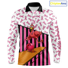 Load image into Gallery viewer, Pink ribbon pattern funny flamingo Bowling shirts for Men Custom breast cancer Team bowling outfit NQS11245