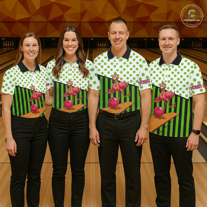 Green shamrock pattern flamingo Bowling shirts for Women Custom St Patrick's Day Team bowling outfit NQS11247