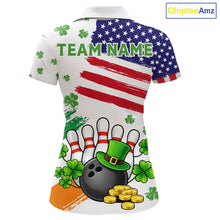 Load image into Gallery viewer, American Flag St Patricks Day Clover Bowling polo, 1/4 zip shirt for women Custom team bowling jersey NQS11452