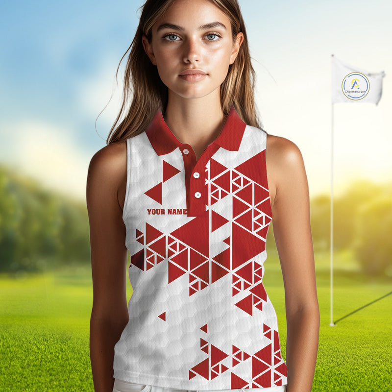 Women sleeveless polo shirt Red and white custom I was one under today, under a tree, bush, water NQS11637