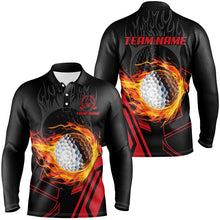 Load image into Gallery viewer, Black and red Flame golf ball fire Mens golf polo shirts custom cool golf attire for men NQS8048