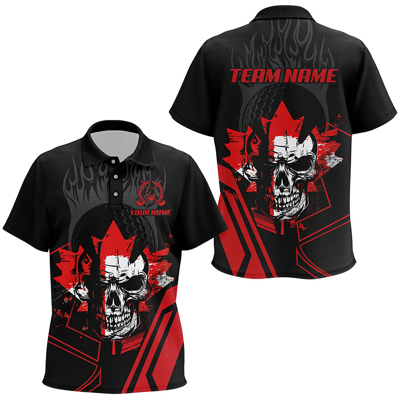 Black and red Skull Canadian Flag Kid golf polo shirts custom patriotic golf attire for Kid NQS8049