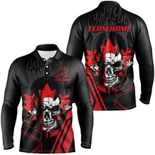 Load image into Gallery viewer, Black and red Skull Canadian Flag Mens golf polo shirts custom patriotic golf attire for men NQS8049