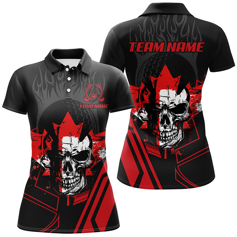 Black and red Skull Canadian Flag Womens golf polo shirts custom patriotic golf attire for women NQS8049