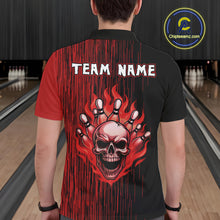 Load image into Gallery viewer, Black and Red pattern Flame Skull Bowling shirts for Men custom bowling jersey for team mens bowler NQS10254