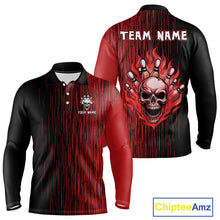 Load image into Gallery viewer, Black and Red pattern Flame Skull Bowling shirts for Men custom bowling jersey for team mens bowler NQS10254