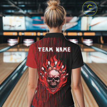 Load image into Gallery viewer, Black &amp; Red pattern Flame Skull Bowling shirt for Women custom bowling jersey for team ladies bowler NQS10254