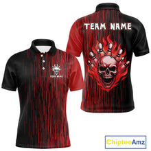 Load image into Gallery viewer, Black and Red pattern Flame Skull Bowling shirts for Men custom bowling jersey for team mens bowler NQS10254