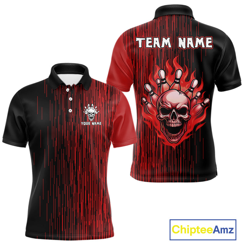 Black and Red pattern Flame Skull Bowling shirts for Men custom bowling jersey for team mens bowler NQS10254