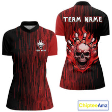 Load image into Gallery viewer, Black &amp; Red pattern Flame Skull Bowling shirt for Women custom bowling jersey for team ladies bowler NQS10254