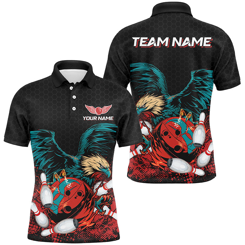 Eagle Bowling Polo, Quarter Zip Shirts For Men Custom team bowling jerseys, gift for bowlers | Black NQS8250