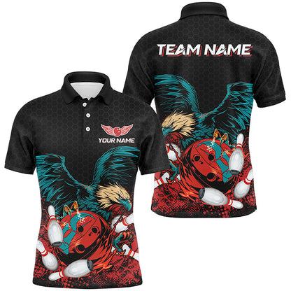 Eagle Bowling Polo, Quarter Zip Shirts For Men Custom team bowling jerseys, gift for bowlers | Black NQS8250