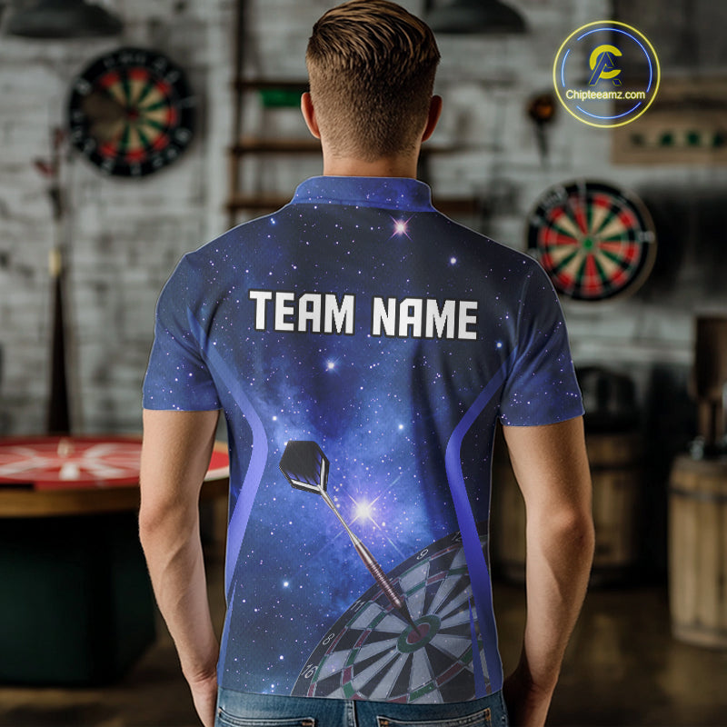 Blue galaxy space pattern Darts Polo, Quarter zip Shirts For Men Custom Team Darts Jersey Outfit NQS10876