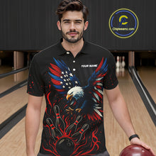 Load image into Gallery viewer, Black and Red Flame American Flag Eagle Bowling Shirts For Men Custom Patriotic Bowling Team Jersey NQS10878
