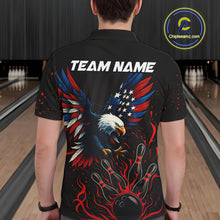 Load image into Gallery viewer, Black and Red Flame American Flag Eagle Bowling Shirts For Men Custom Patriotic Bowling Team Jersey NQS10878