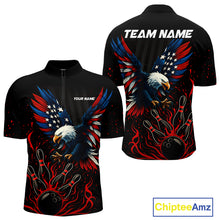 Load image into Gallery viewer, Black and Red Flame American Flag Eagle Bowling Shirts For Men Custom Patriotic Bowling Team Jersey NQS10878