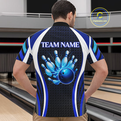 Blue Lightning Thunder Bowling Shirts For Men Custom Bowling Jerseys Men, Best Bowling Shirts NQS10879