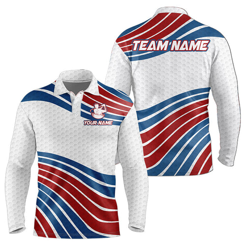 Red, White and Blue Pattern Men golf polo shirts custom Patriotic golf wear for mens NQS9381