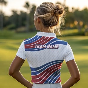 Red, White and Blue Pattern Women golf polo shirts custom Patriotic golf wear for ladies NQS9381