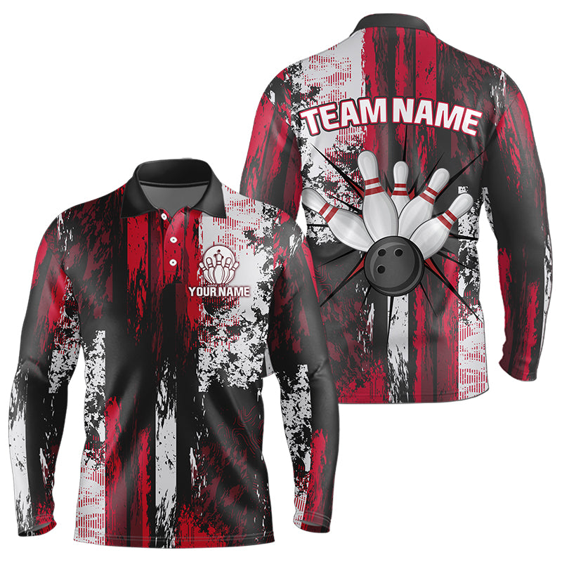 Personalized Bowling Polo, Quarter Zip Shirts For Mens Custom Bowling Team League Jersey NQS9526