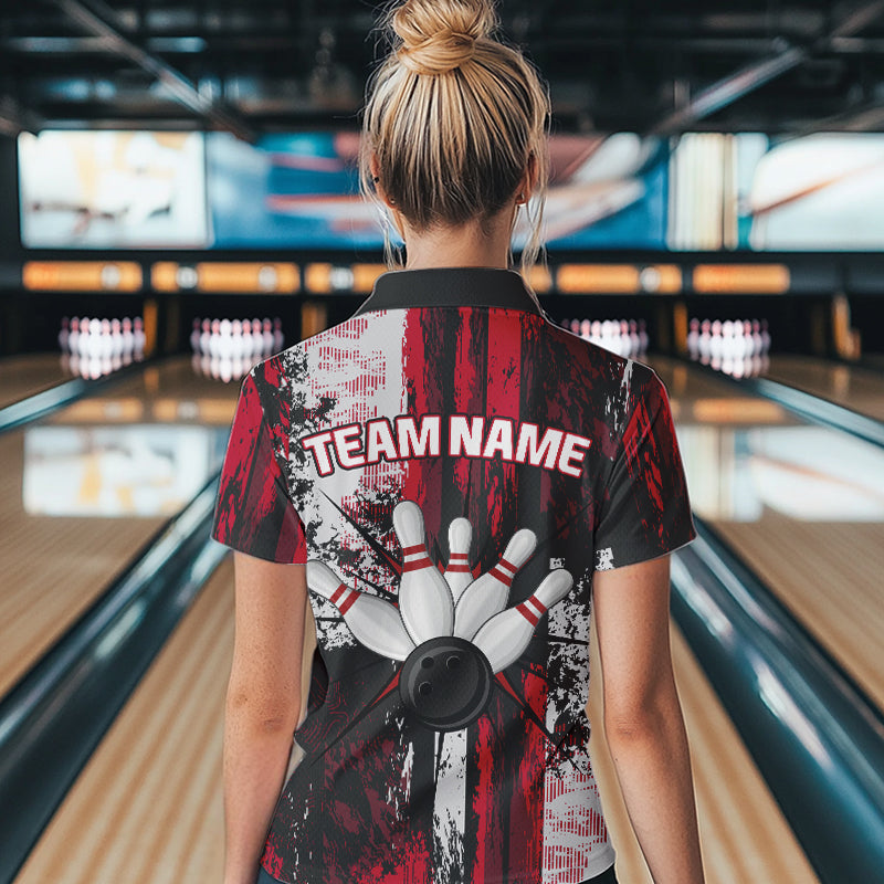 Personalized Bowling Polo, Quarter Zip Shirts For Women Custom Bowling Team League Jersey NQS9526