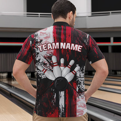 Personalized Bowling Polo, Quarter Zip Shirts For Mens Custom Bowling Team League Jersey NQS9526