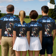Load image into Gallery viewer, Blue Flame American Flag Eagle golf polo shirts for Men Custom patriotic mens golf outfit NQS11644