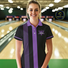 Load image into Gallery viewer, Custom Black and Purple American Flag Retro Bowling Team Shirts For Women, Patriotic Bowling Outfits NQS11650