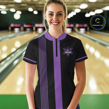 Load image into Gallery viewer, Custom Black and Purple American Flag Retro Bowling Team Shirts For Women, Patriotic Bowling Outfits NQS11650
