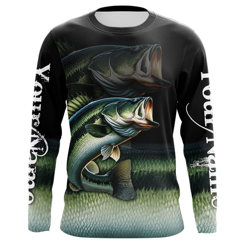 Largemouth Bass fishing green scales Custom sun protection Bass fishing jerseys, custom fishing gifts NQS9686