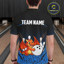 Load image into Gallery viewer, Black and Blue Camo Funny Dragon Bowling Polo, 1/4 Zip Shirts For Men Custom Bowling Team Jerseys NQS11741