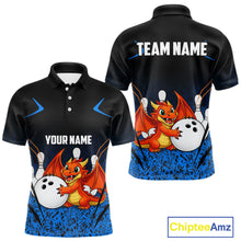 Load image into Gallery viewer, Black and Blue Camo Funny Dragon Bowling Polo, 1/4 Zip Shirts For Men Custom Bowling Team Jerseys NQS11741