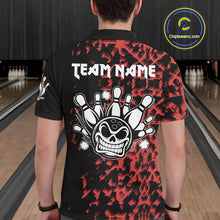 Load image into Gallery viewer, Black and Red Camo Funny Skull Bowling Polo, Quarter Zip Shirt for Men Custom Bowling Team Jersey NQS9969
