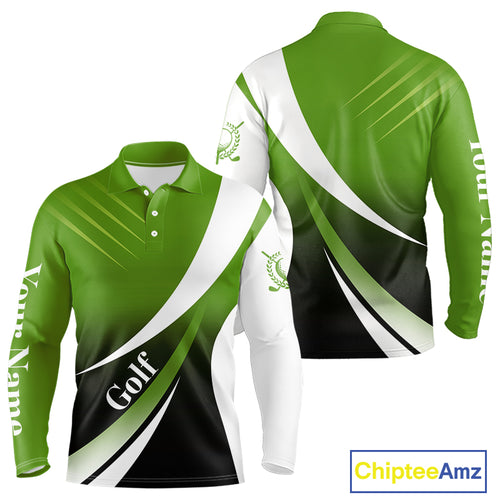 Mens golf polo shirts custom name green and white golf shirt, tournament golf tops for mens NQS10258