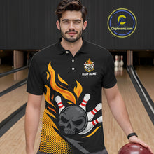 Load image into Gallery viewer, Custom Black and Yellow Flame Skull Bowling shirts for Men, bowling team league jerseys with Name NQS10263