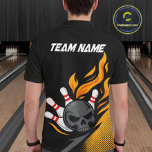 Load image into Gallery viewer, Custom Black and Yellow Flame Skull Bowling shirts for Men, bowling team league jerseys with Name NQS10263