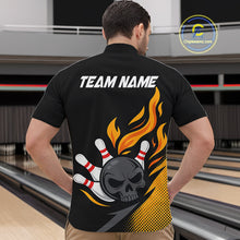 Load image into Gallery viewer, Custom Black and Yellow Flame Skull Bowling shirts for Men, bowling team league jerseys with Name NQS10263