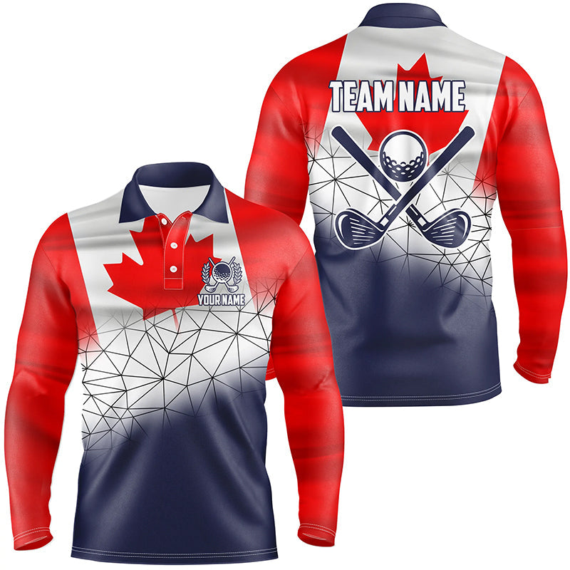 Canadian Flag Golf Clubs Navy geometric pattern Men golf polo shirts Custom Patriotic golf outfits men NQS8264